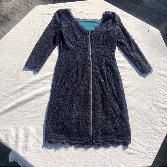 Adrianna Papell size 4 Lace Overlay Navy & Green Exposed Zip HOCO Cocktail Dress - Picture 6 of 16